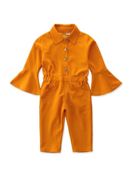 Kid Girl Flared Sleeve Solid Color Jumpsuit 2