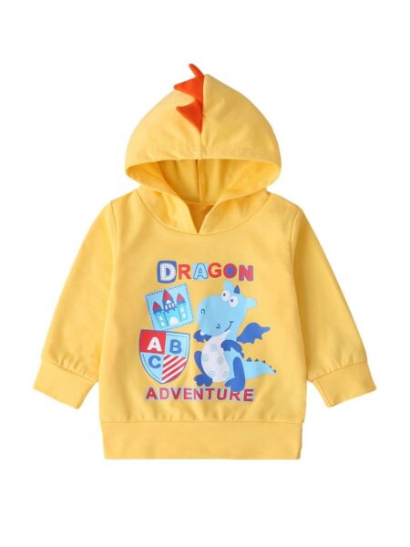 Baby Boy Letter & Dinosaur Yellow Hooded Sweatshirt 2