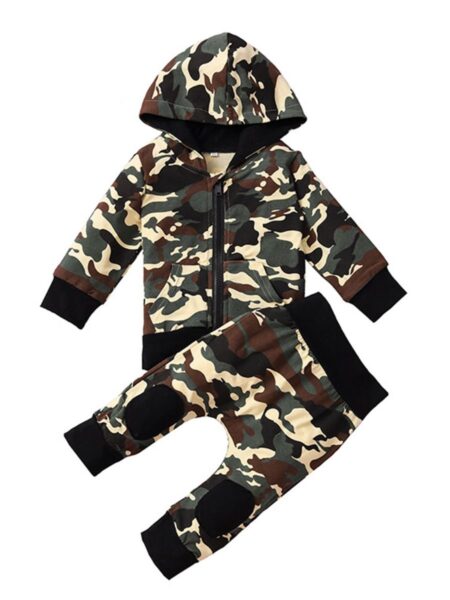 2 Pieces Baby Boy Camo Set Hooded Jacket With Trousers 2