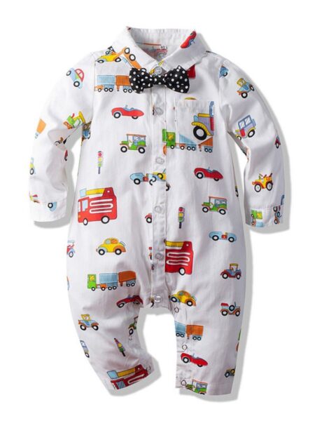 Baby Boy Car Printed Bowtie Jumpsuit 2