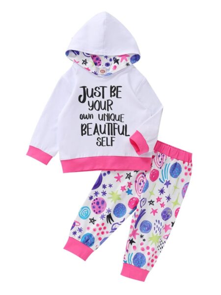 2 Pieces Baby Toddler Letter Hooded Sweatshirt And Universe Pants Set 2