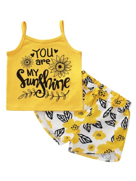 2 Pieces Kid Girl You Are My Sunshine Flower Set Cami Top And Shorts 2