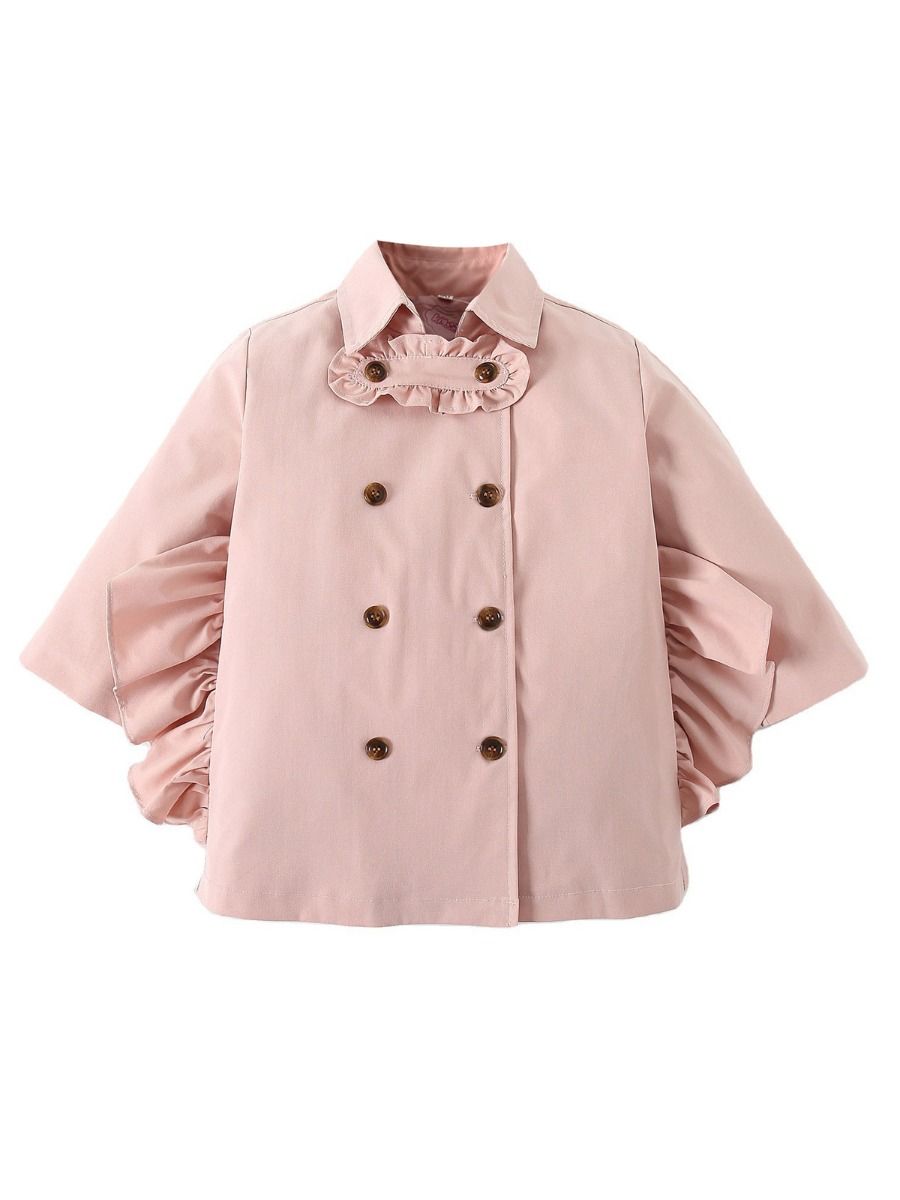 Kid Girl Double Breasted Ruffled Decor Trench Coat 2