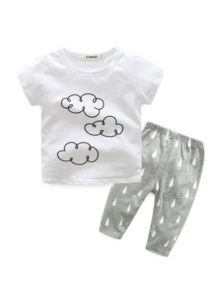 Two-piece Baby Cartoon Casual Set Cloud Top And Rain Pants 2