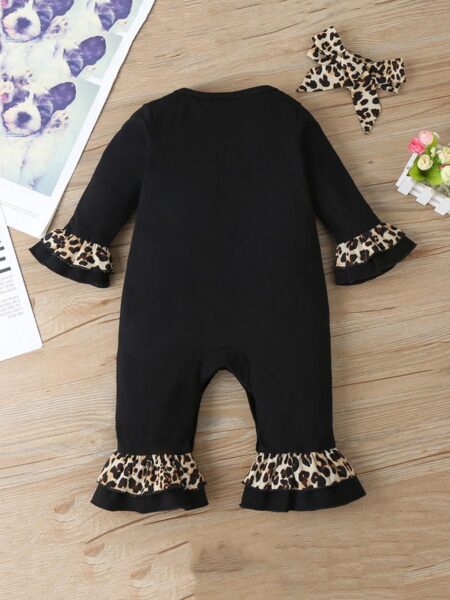 2-Piece Baby Girl B Flower Leopard Flared Jumpsuit And Headband