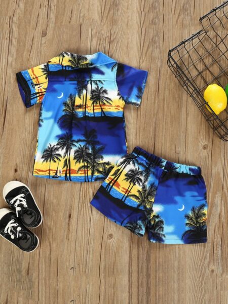 2-Piece Kid Boy Coconut Print Shirt And Shorts Set