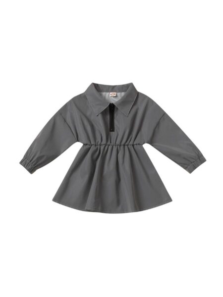 Kid Girl Contrast Collar Gray Shirt Dress 2