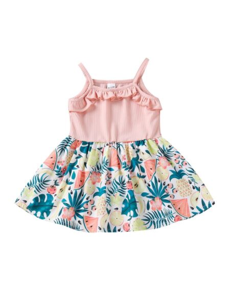 Fruit Print Ruffle Decor Infant Girl Cami Dress 2
