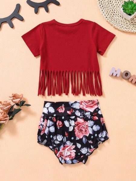 2 Pieces Baby Girl Mama’s Mini Tassels Top And Floral Shorts Set