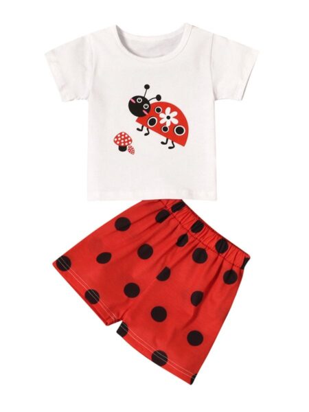 Two Pieces Baby Girl Ladybug Print Set Top And Polka Dots Shorts - Wholesale Baby Clothing Wholesale Kids Clothes