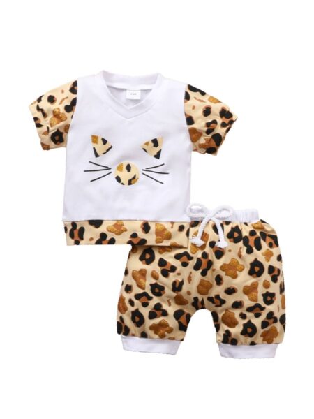 2-Piece Baby Girl Leopard Set Raglan Sleeve Top With Shorts Wholesale - Wholesale Baby Clothing Wholesale Kids Clothes