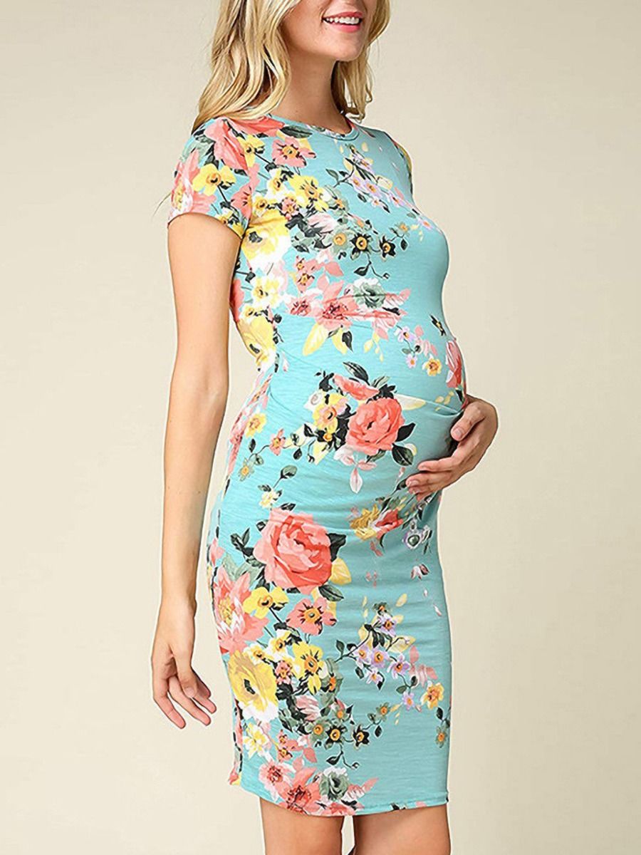 Summer Floral Printed Bodycon Maternity Dress Wholesale