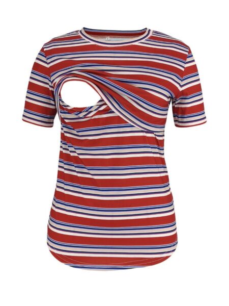 Summer Stripe Round Collar Materntiy & Nursing Top Wholesale Women - Wholesale Baby Clothing Wholesale Kids Clothes