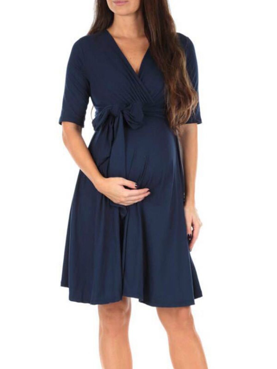 Maternity Plain Self Tie Dress Wholesale 2