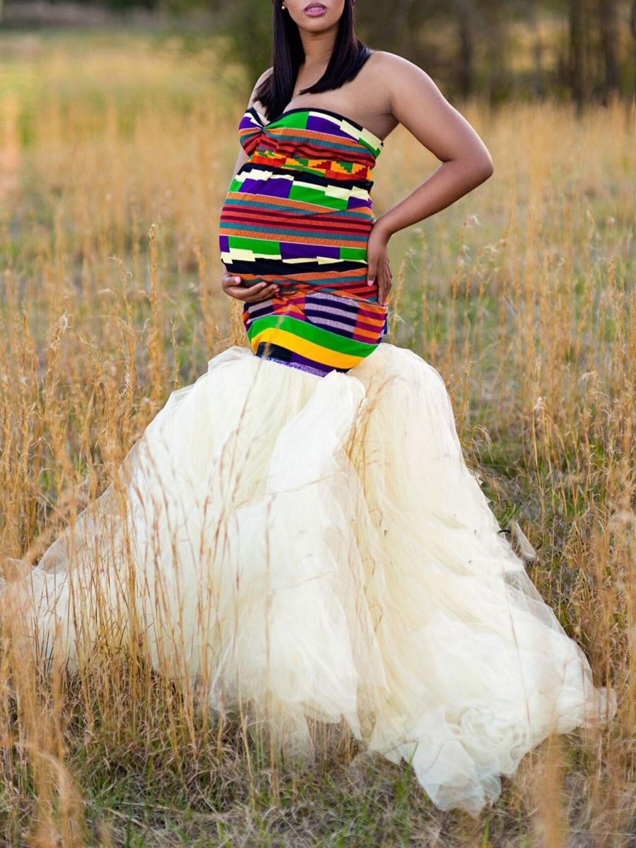 Maternity Colorful Stripe Patchwork Mesh Tank Dress Wholesale Women