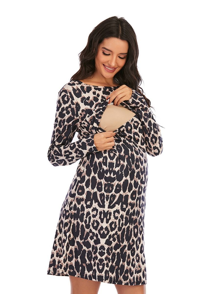 Leopard Print Maternity Nursing Dress Wholesale Women