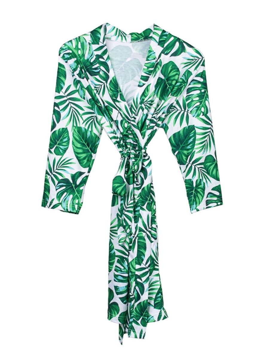 Mommy Wrap Flora & Tropical Leaves Print Nightgown Wholesale