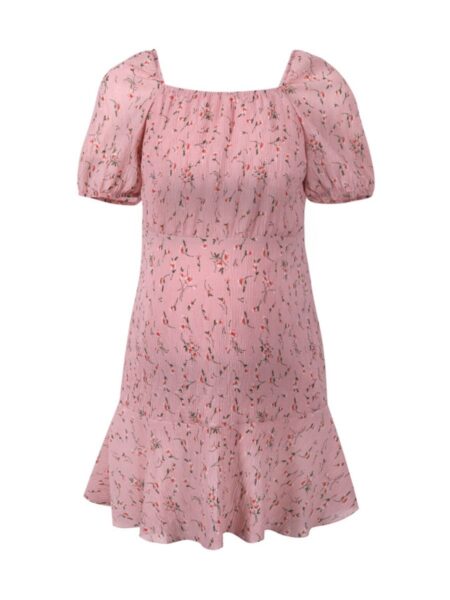 Maternity Dress Floral Printed Puff Sleeve Ruffle Hem - Wholesale Baby Clothing Wholesale Kids Clothes