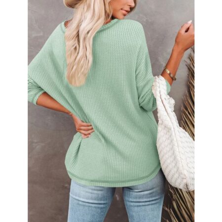 Waffle Bat Sleeve Solid Color Women Top