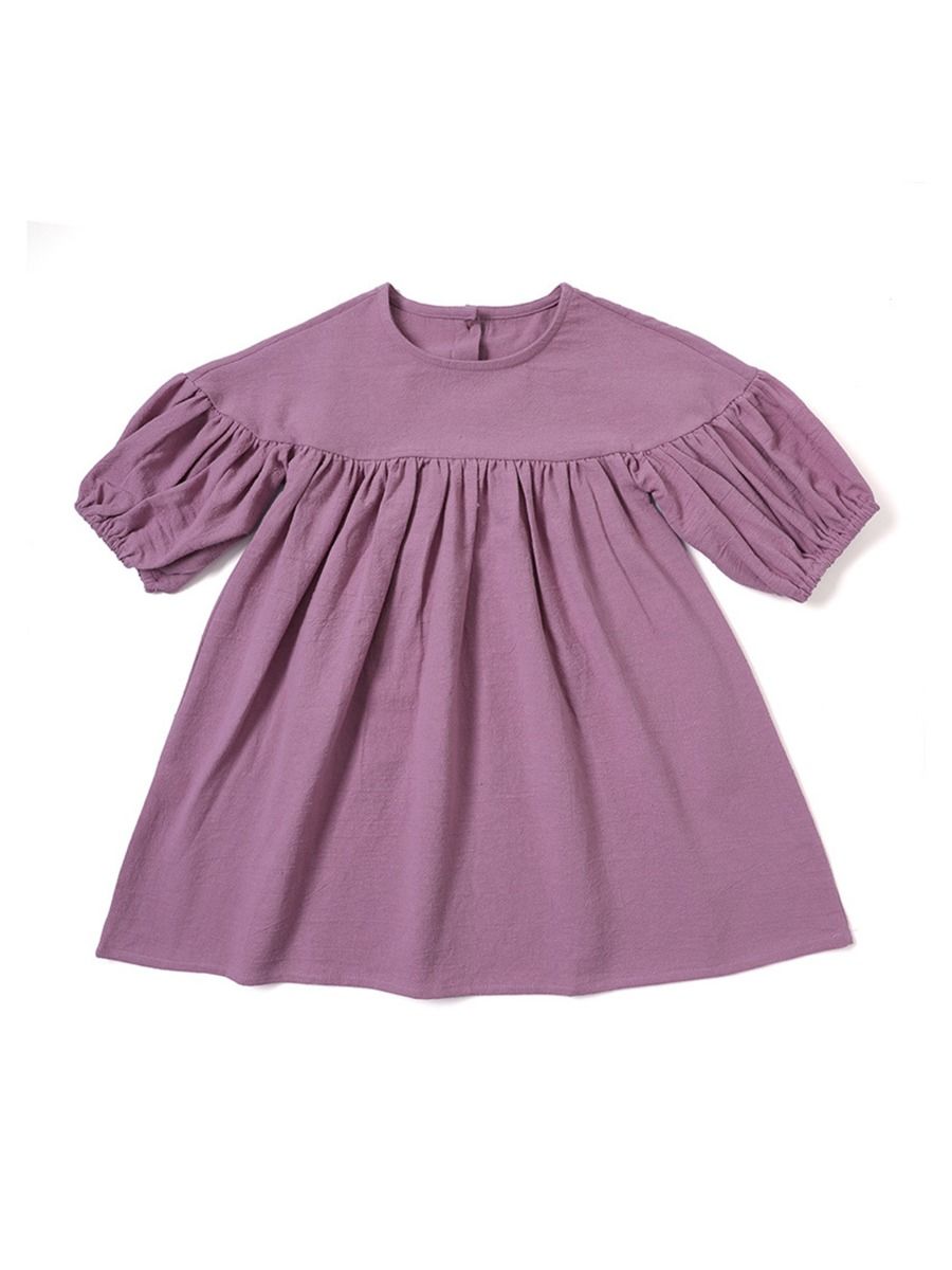 Plain Puff Sleeve Dresses For Girl Wholesale Dresses – Akidstar