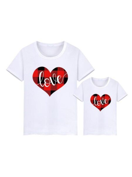 Mommy And Me Checked Love Heart Tshirt Wholesale Family Matching - Wholesale Baby Clothing Wholesale Kids Clothes