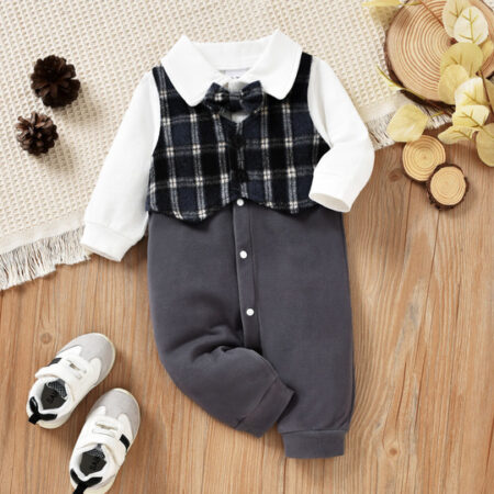 Baby Boys Long Sleeve Plaid Romper baby clothes wholesale distributors