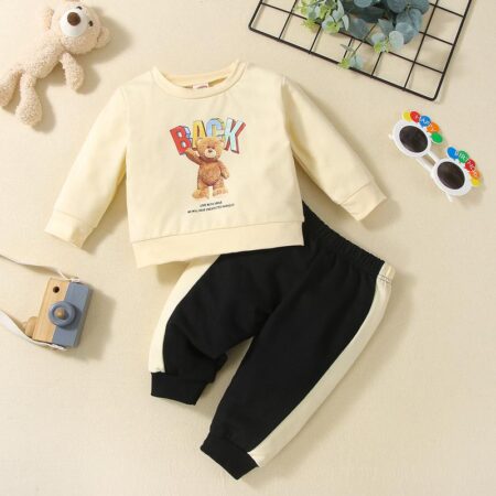 Toddler Boys Long Sleeve Cute Bear Pullover Pants Set Wholesale