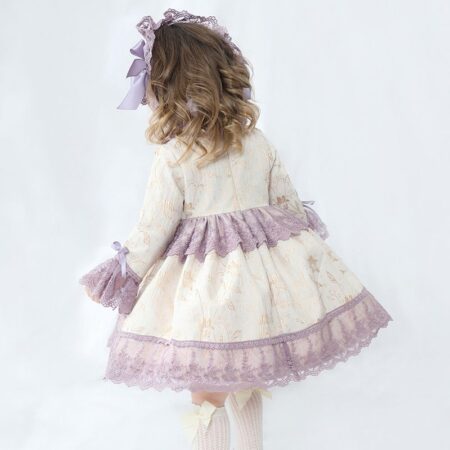 Girl Long Sleeve Flower Embroidery Lace Bow Princess Dress  Wholesale