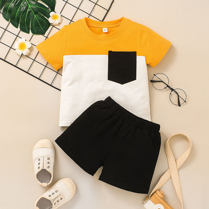 Colorblock Pocket T-Shirt And Shorts Boys Suit Sets Wholesale – Akidstar