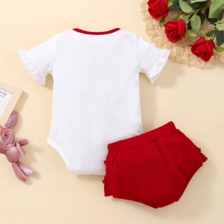 Short Sleeve Heart Pattern Bodysuit Pure Color Shorts Wholesale Baby Girl Outfit Sets  Wholesale