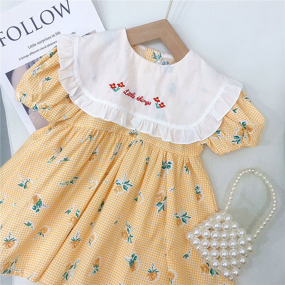 9months-6years Baby Toddler Girl Dresses Plaid Embroidered Flower ...