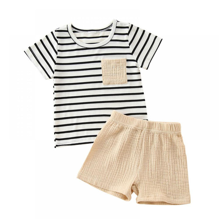 Toddler Boys Summer Stripe Pocket T-shirt And Shorts Casual Set Boys ...
