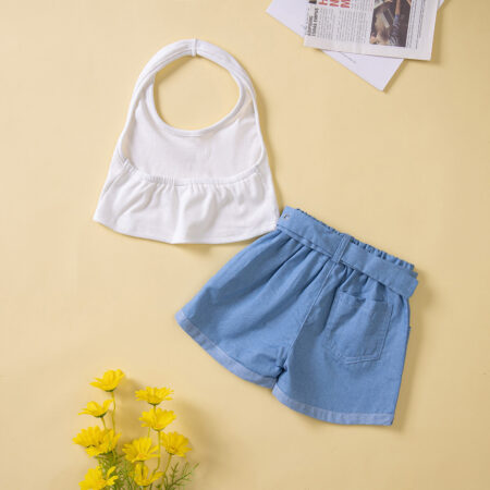 18months-6years Toddler Girl Sets 2022 Summer New Girl Suit Girl Halter Top & Denim Shorts Wholesale