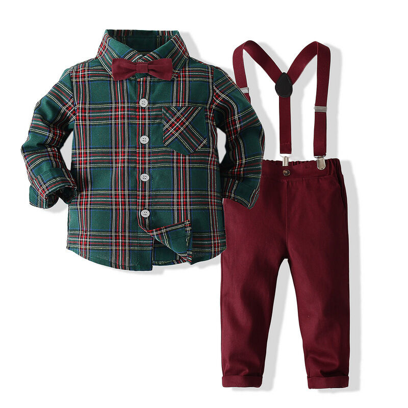 9months-5years Toddler Boy Sets Boys Gentleman Plaid Shirt & Overalls ...