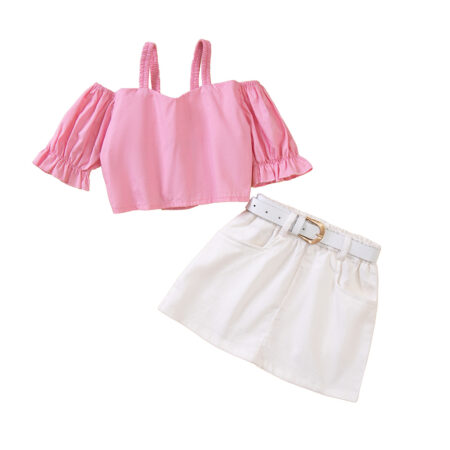 18months-6years Toddler Girl Sets 2022 Summer Western-Style Girls New Suit Pink Suspender Top & Denim Skirt Wholesale 2