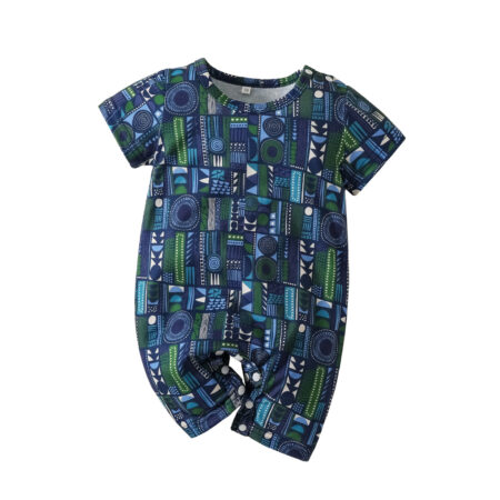 0-18M Short Sleeve Crew Neck Ethnic Print Jumpsuit Wholesale - Wholesale Baby Clothing Wholesale Kids Clothes