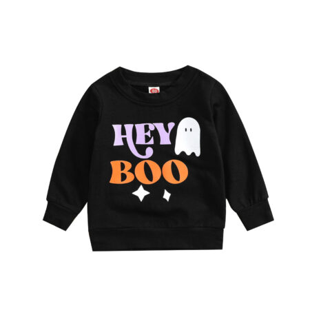 9M-3Y Baby Boy Halloween Cartoon Ghost Letters Print Long Sleeve Crewneck Top Wholesale - Wholesale Baby Clothing Wholesale Kids Clothes