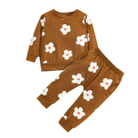 9M-4Y Toddler Girl Sets Floral-Print Crew-Neck Long-Sleeve Top And Trousers Wholesale - Wholesale Baby Clothing Wholesale Kids Clothes
