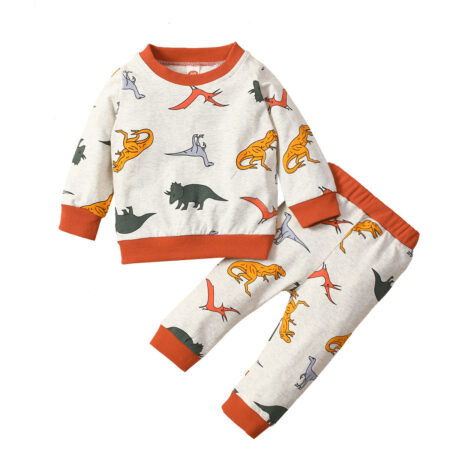 9M-4Y Toddler Boy Sets Colorful Cartoon Dinosaur Print Long Sleeve Top And Trousers Wholesale - Wholesale Baby Clothing Wholesale Kids Clothes