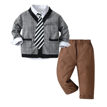 18M-6Y Toddler Boys Suit Sets White Shirts & Plaid Cardigan & Pants Wholesale - Wholesale Baby Clothing Wholesale Kids Clothes