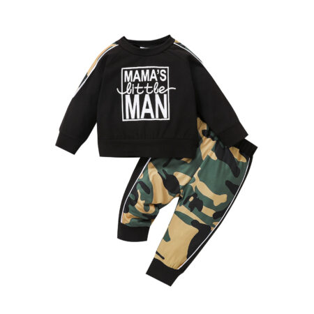 3-24M Baby Boy Sets Letter-Print Long-Sleeve Crew-Neck Top And Camouflage Pants Wholesale - Wholesale Baby Clothing Wholesale Kids Clothes