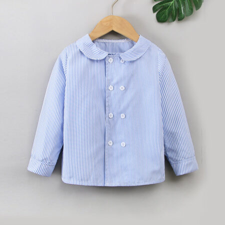 18M-6Y Toddler Boy Solid Double-Breasted Striped Long Sleeve Lapel Top Wholesale - Wholesale Baby Clothing Wholesale Kids Clothes