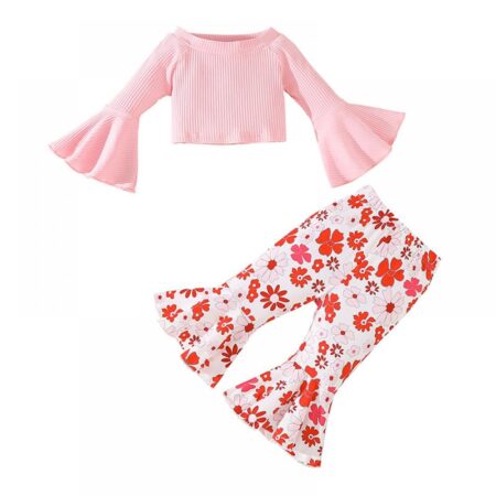 Girls Autumn Top + Flared Pants Two-piece Set Wholesale Girls Clothes - Wholesale Baby Clothing Wholesale Kids Clothes