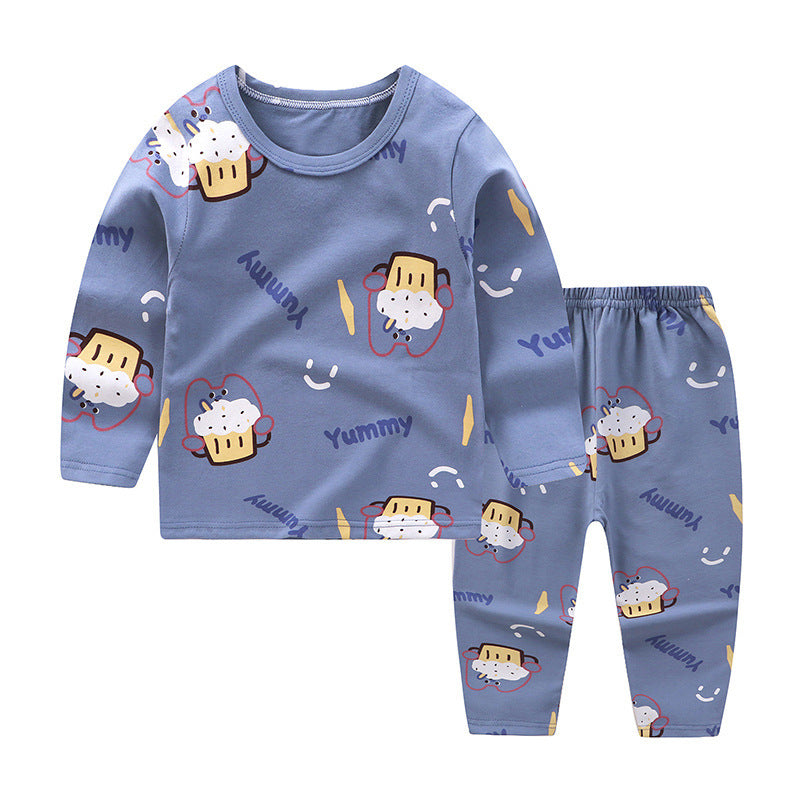Kids Solid Cartoon Animation Print Round Neck Long-sleeved Pants ...