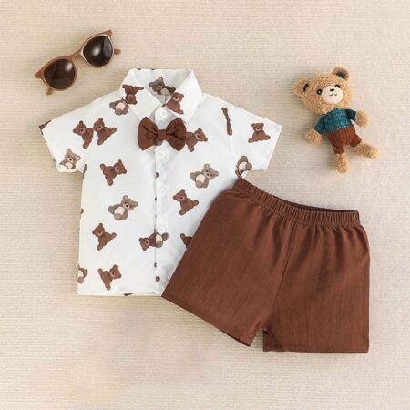 Baby Cute Cartoon Bear Pattern Short Sleeve Shirt Shorts Two-piece Boy POLO Shirt Set Wholesale - Wholesale Baby Clothing Wholesale Kids Clothes